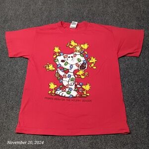 Peanuts Snoopy Woodstock Christmas Shirt Youth Large Red Crew Neck